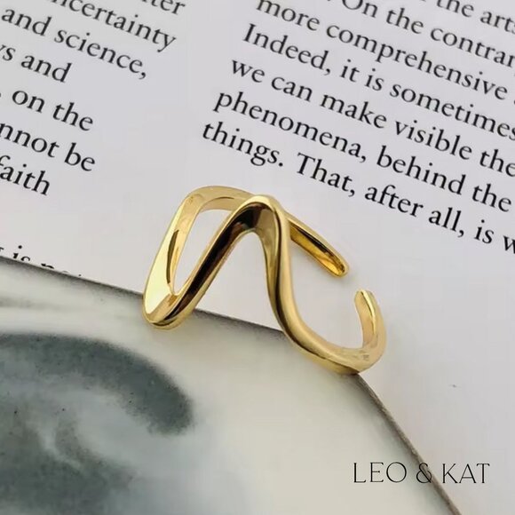 Wavy Adjustable Ring in Gold & Silver. 925 Sterling Silver. #1099 - Picture 5 of 6